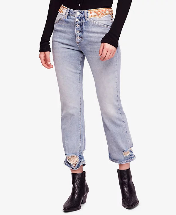 Ripped Embellished Button-fly