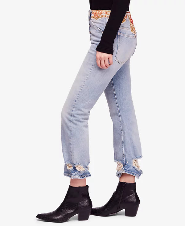 Ripped Embellished Button-fly