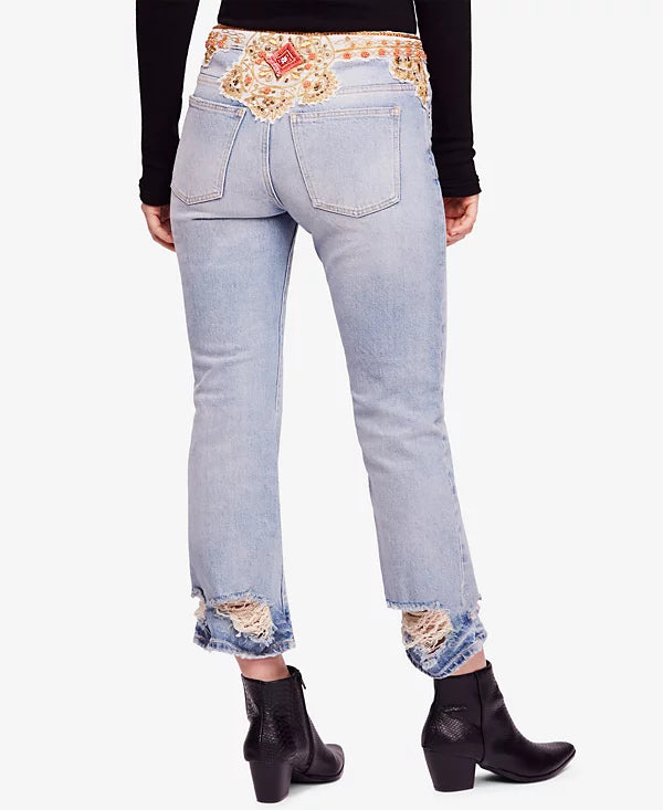 Ripped Embellished Button-fly