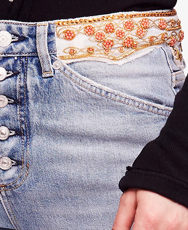 Ripped Embellished Button-fly