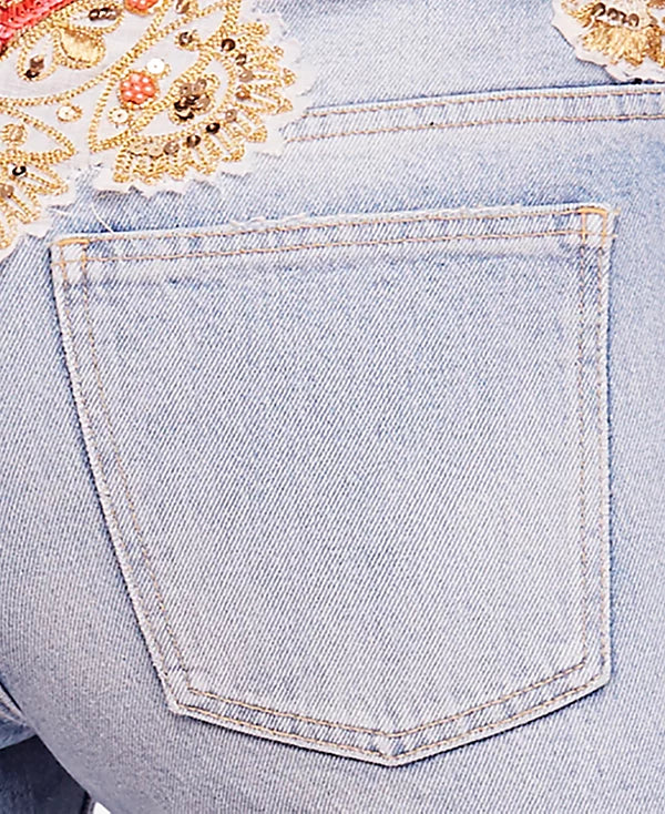 Ripped Embellished Button-fly