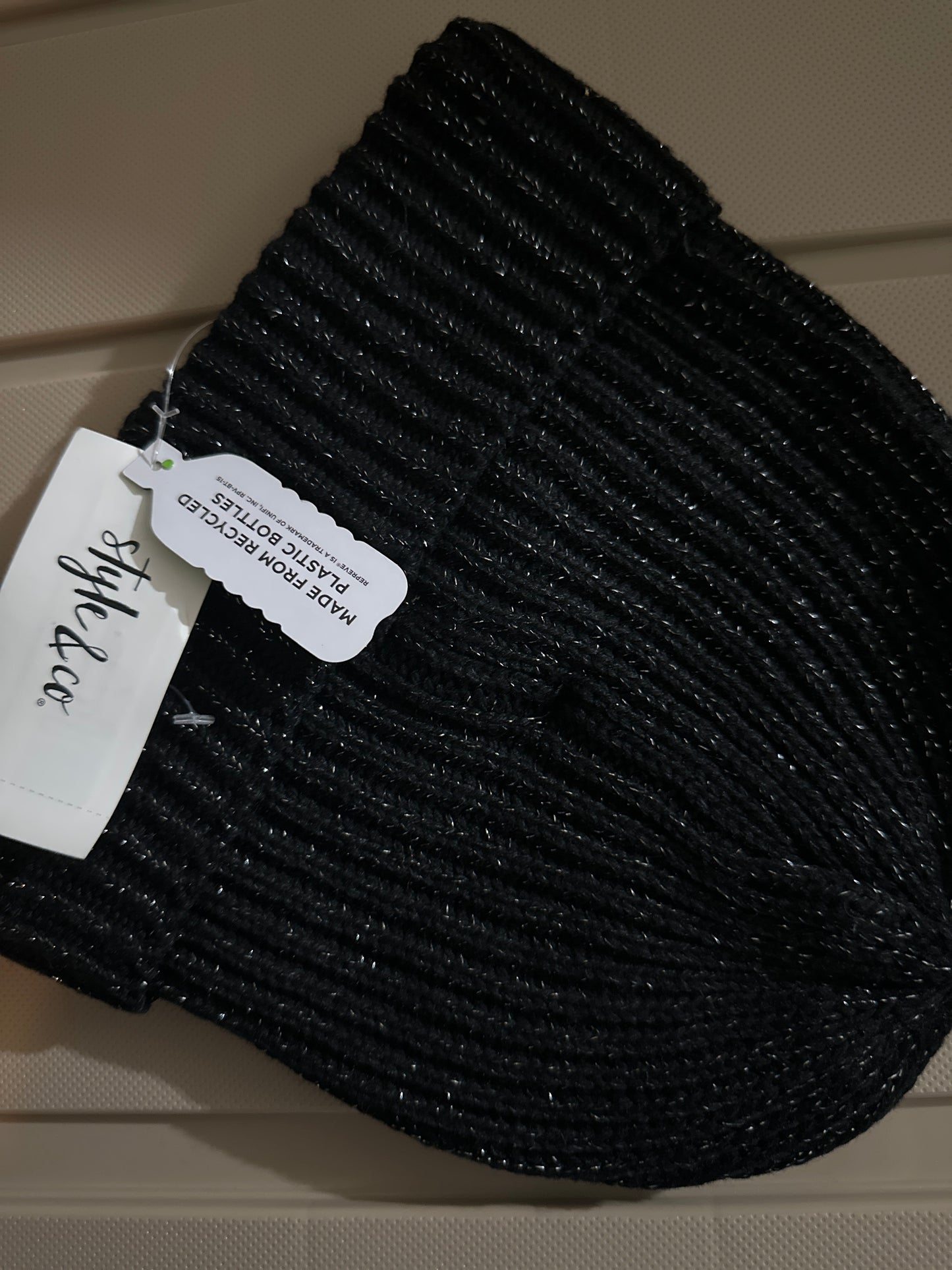 Style Co Solid Shine Cuff Beanie Black ONE SIZE