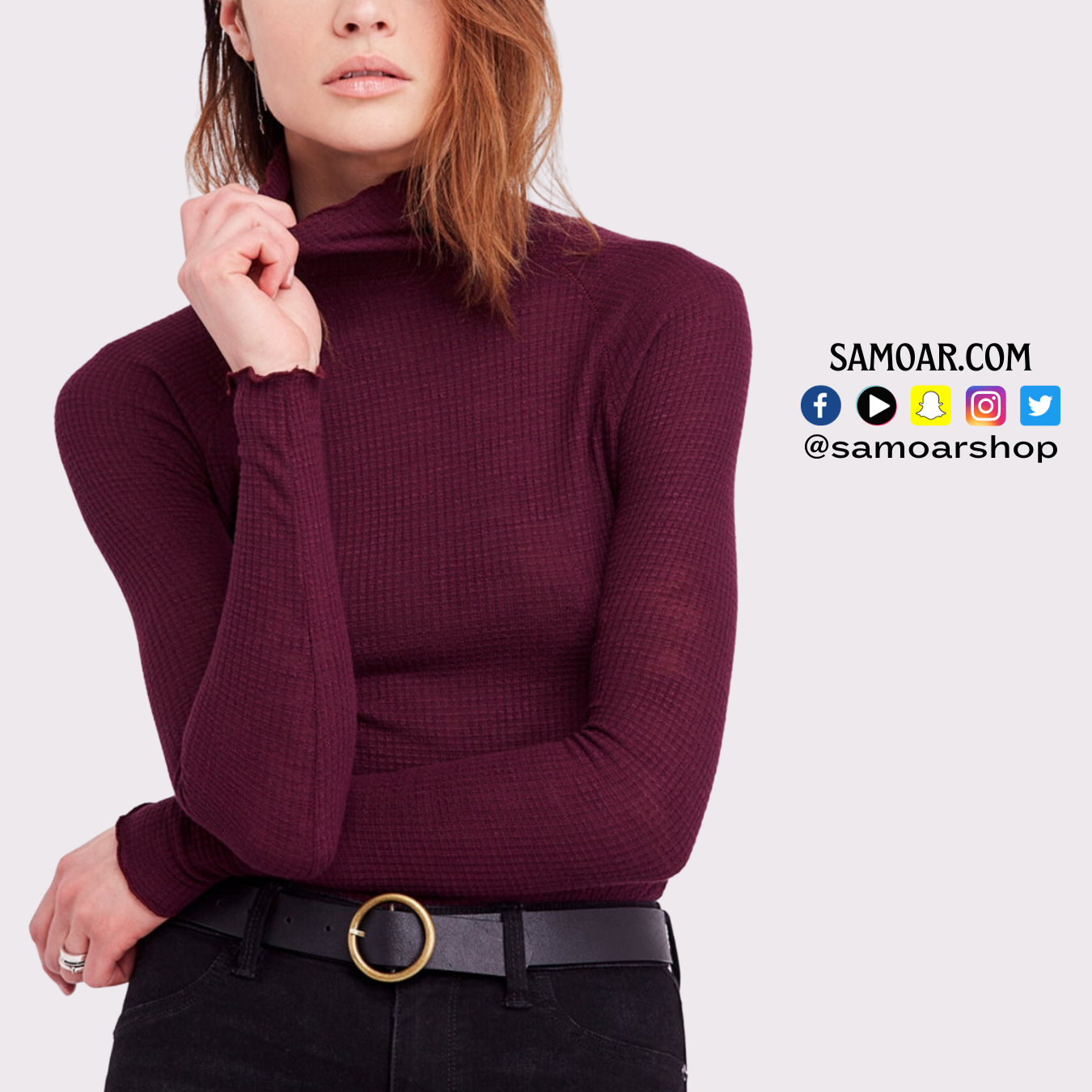 Waffle-Knit Turtleneck Top