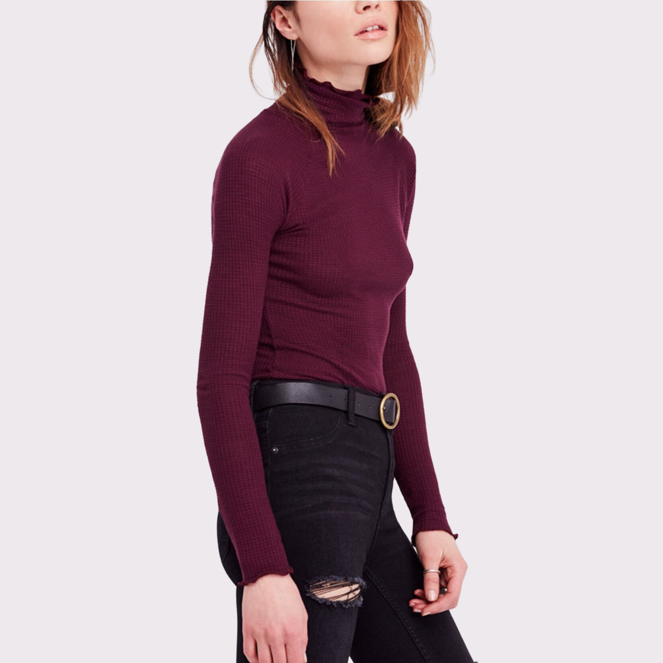 Waffle-Knit Turtleneck Top