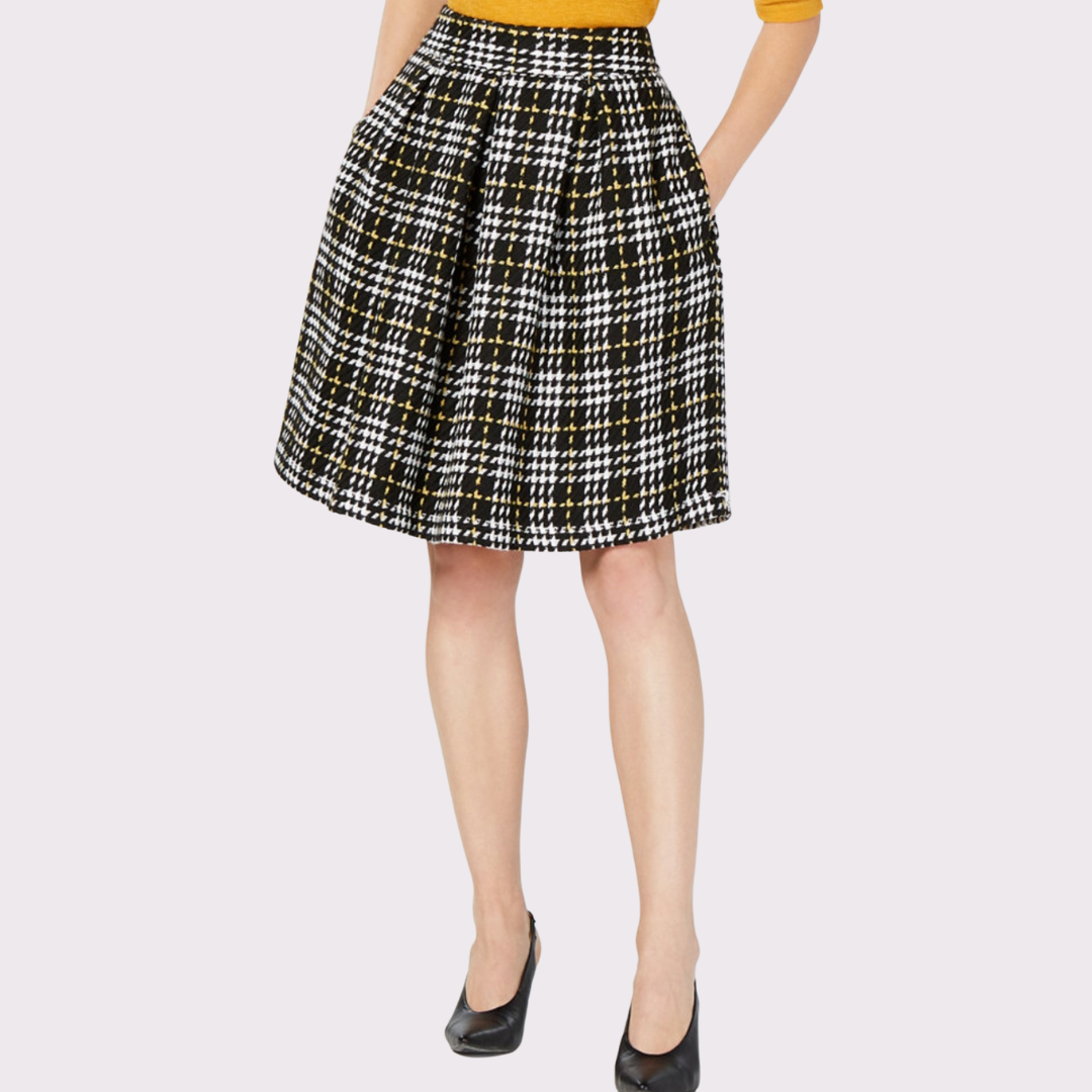 Plaid Pleated A-Line Skirt,