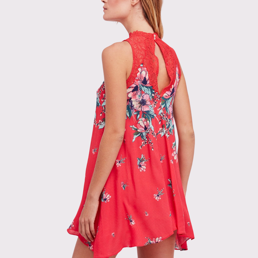 Marsha Printed Lace-Neck Dress