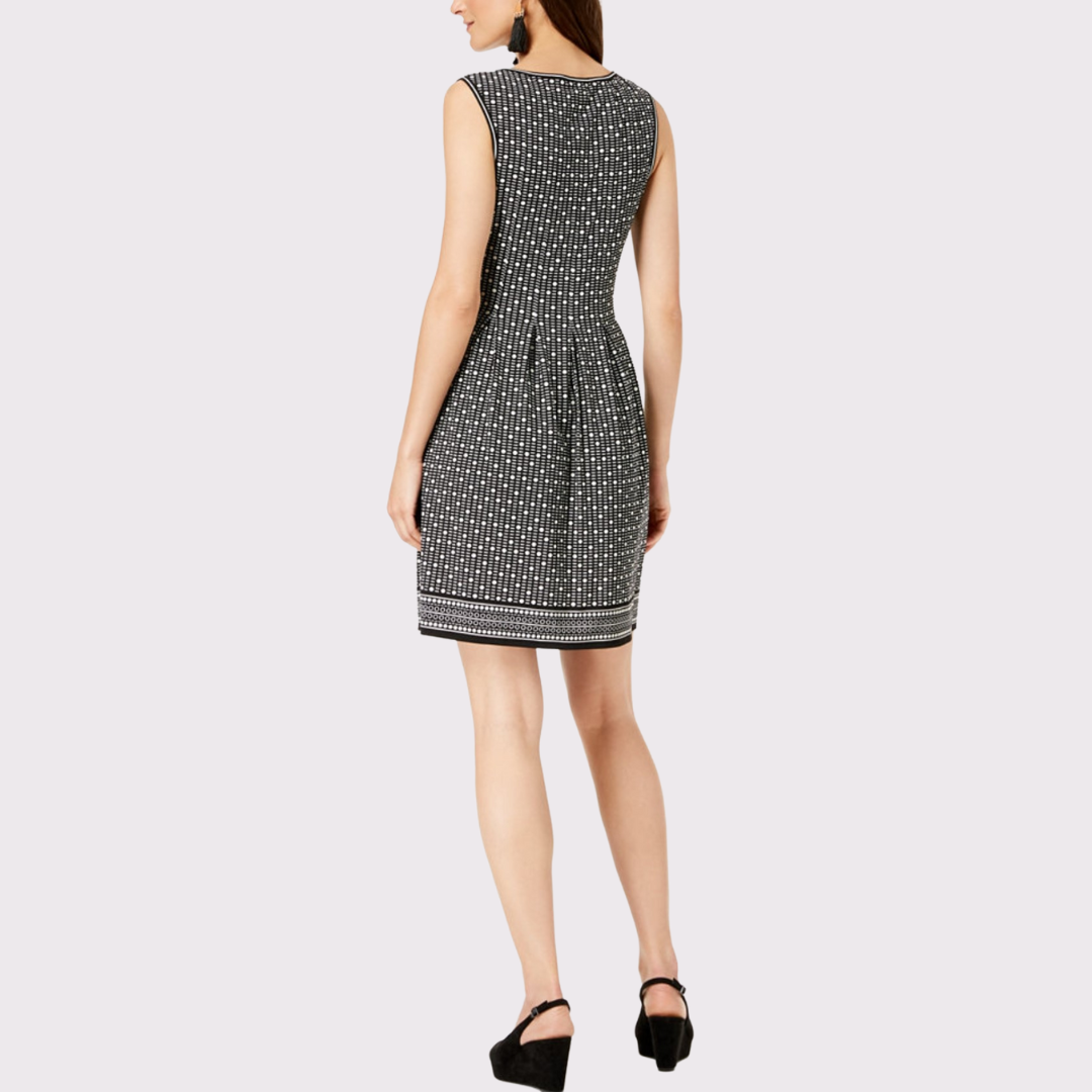 Printed Pleated Fit & Flare Dress,