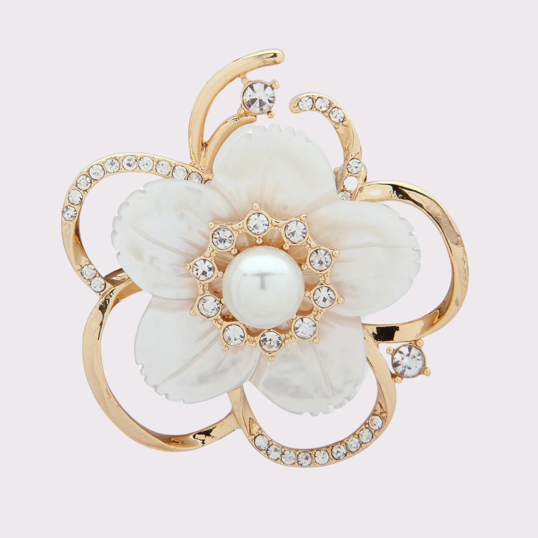 White Flower Brooch Gold