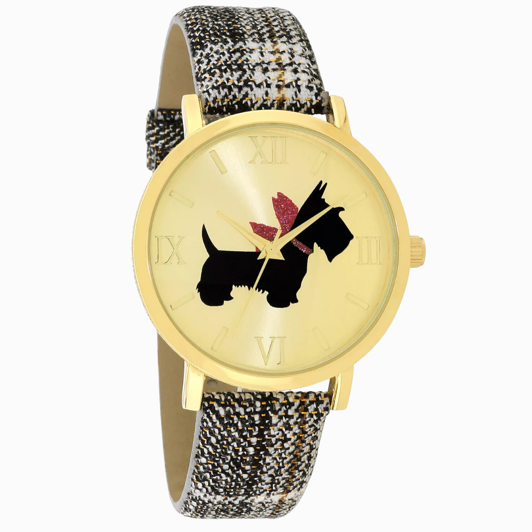 ساعة سكوتي دوج نسائية سوداء منقوشة ذهبية 40 مم