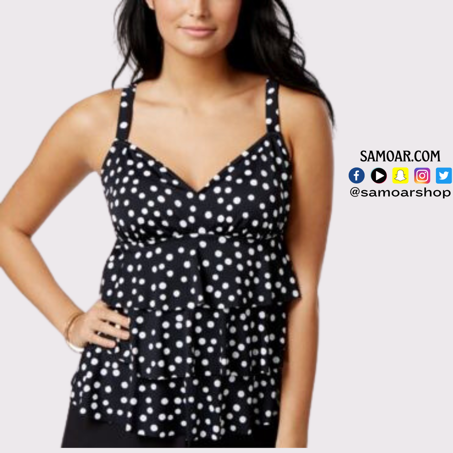 Dot-Print Tiered Tankini Top