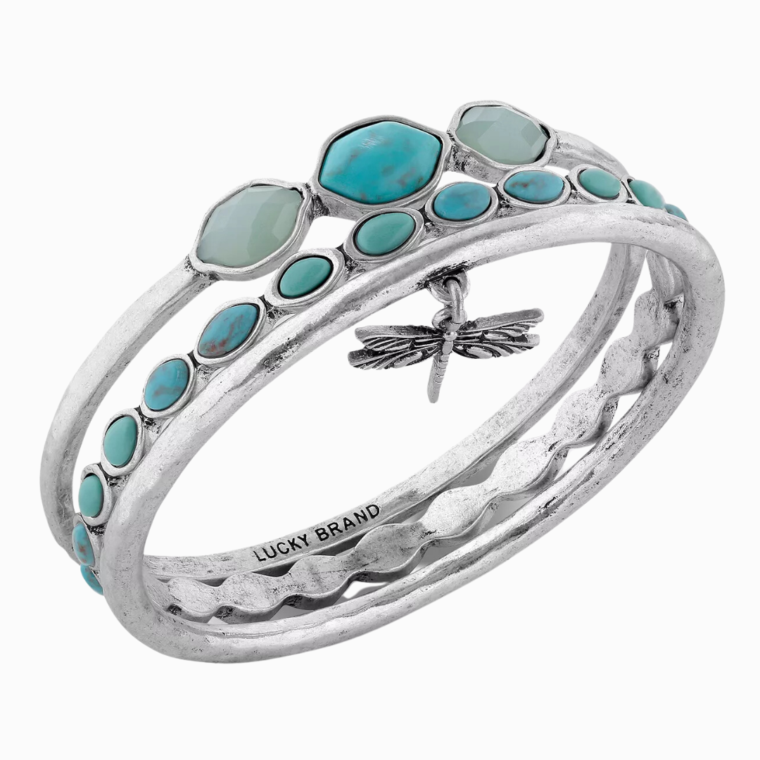 Silver-Tone Turquoise Dragonfly Bangle Bracelets