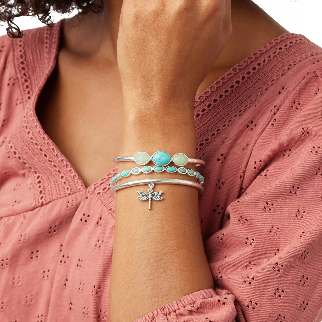 Silver-Tone Turquoise Dragonfly Bangle Bracelets