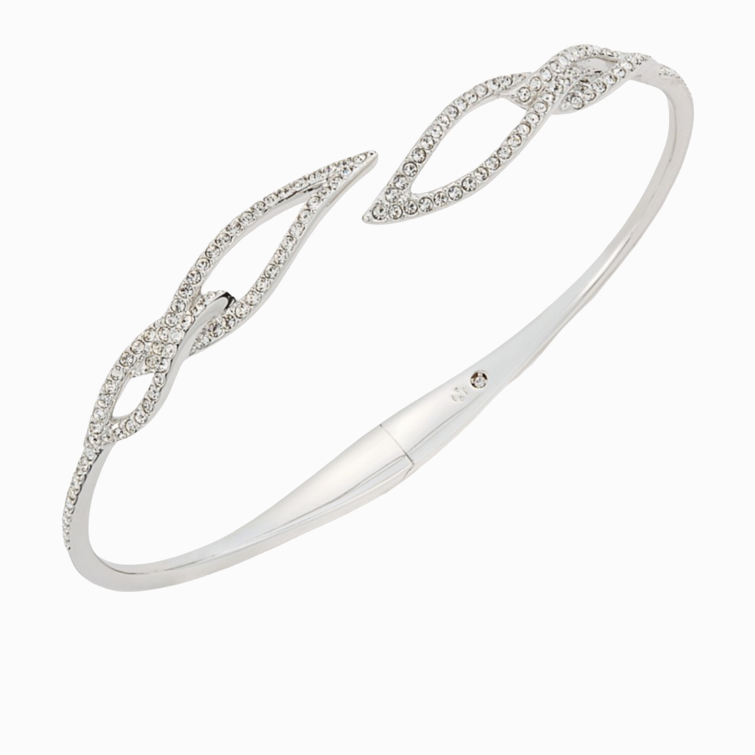 Silver-Tone Pavé Leaf Open Bracelet