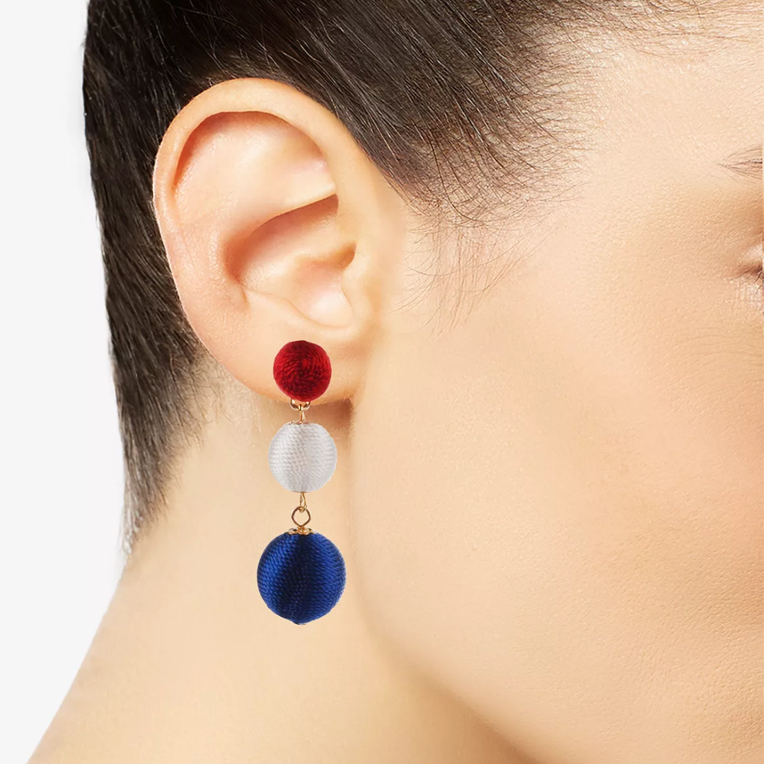 Red, White & Blue Ball Drop Earrings