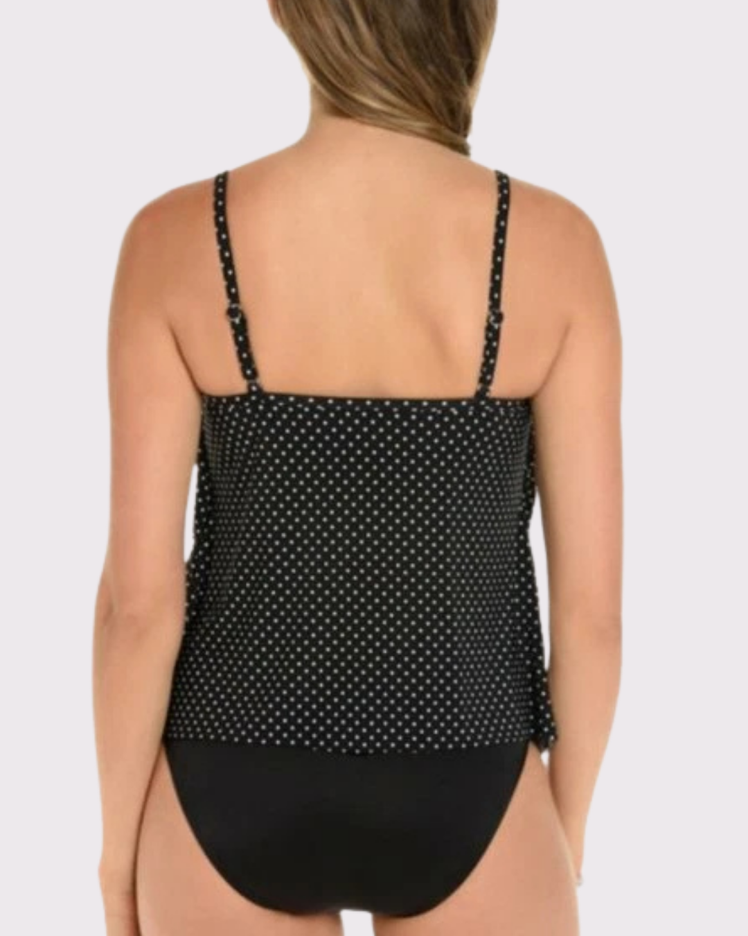 Black Pin Point Tiering Up Tankini Top