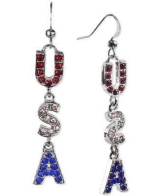 Holiday Lane Silver-Tone Red, White & Blue Pavé USA