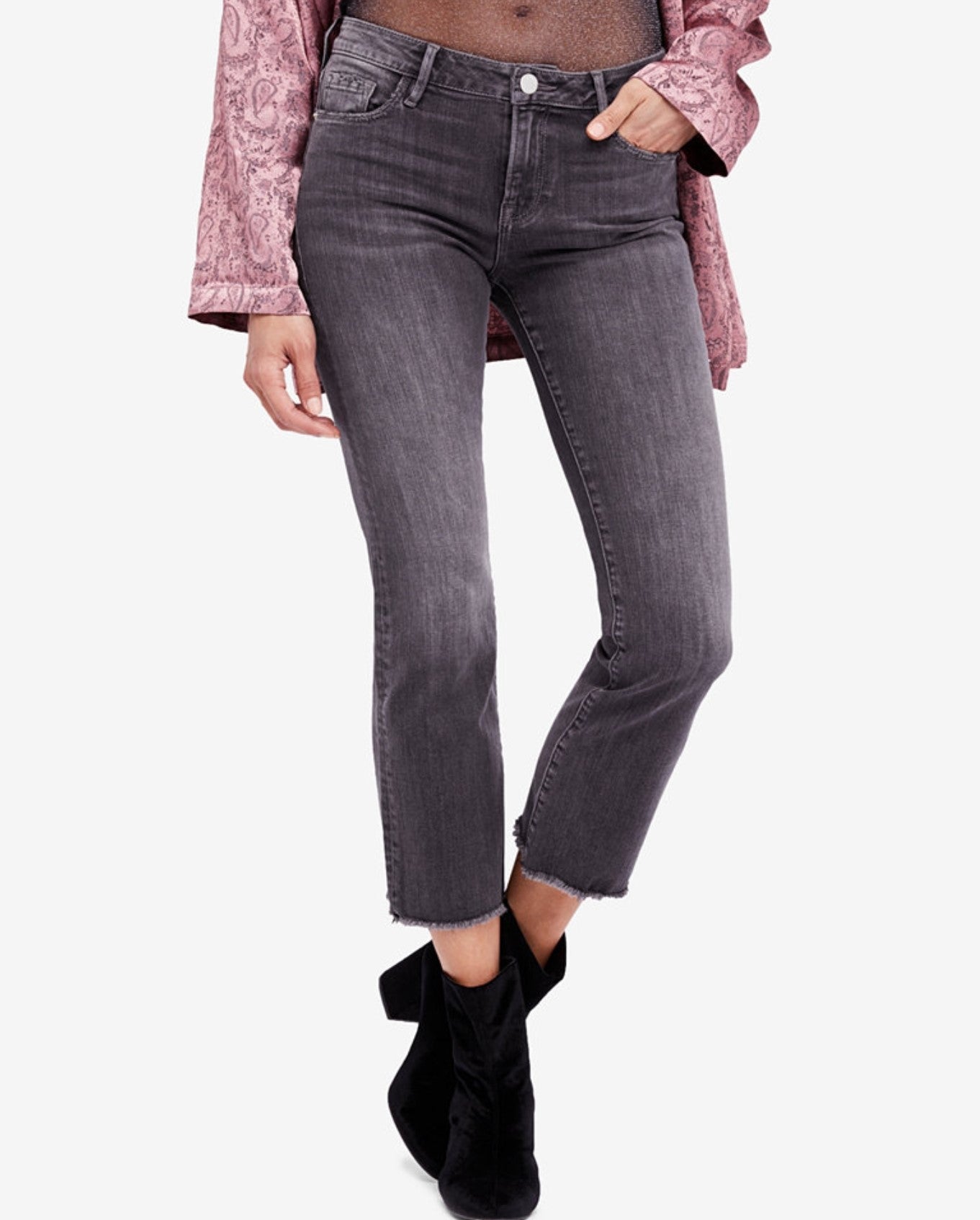 Free People Raw-Hem Straight Crop Jeans