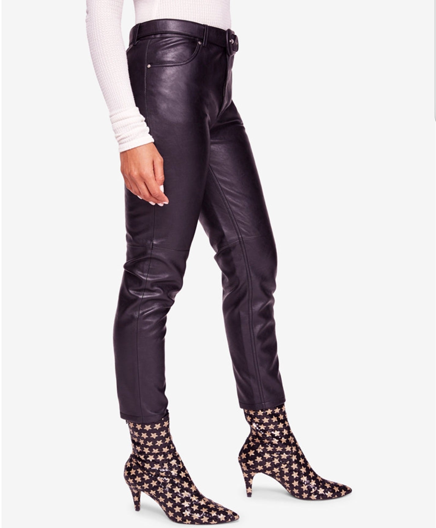 Free People Belted Faux-Leather Ankle Pants