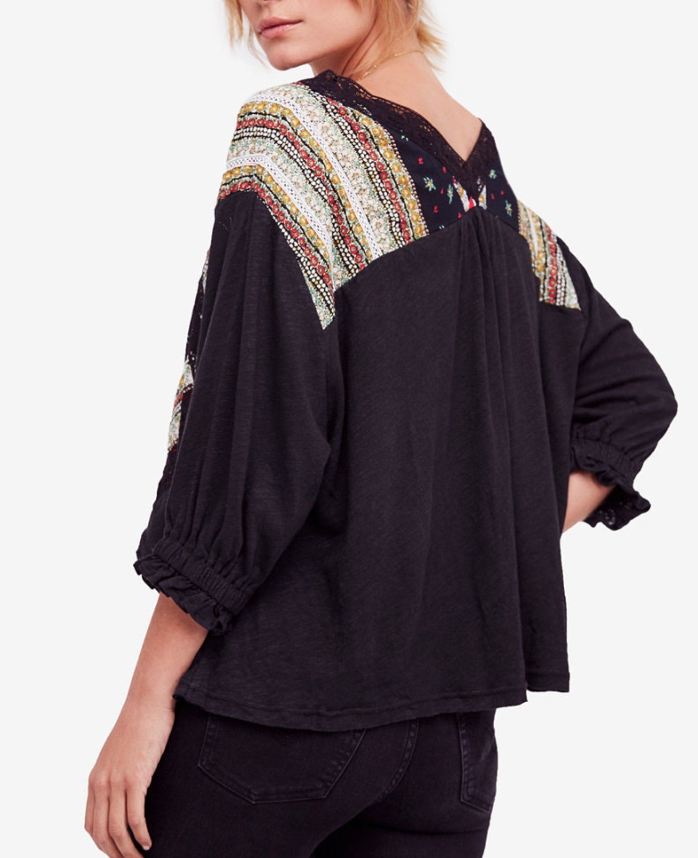 Free People Prairie Days Printed Lace-Trim T-shirt