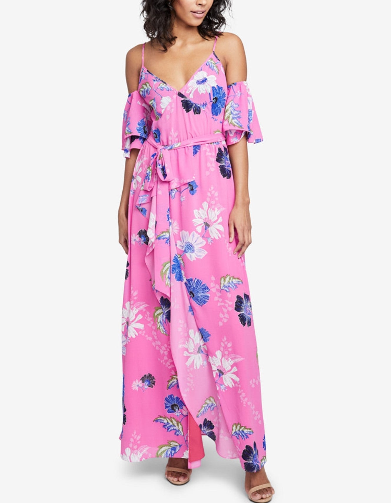 RACHEL Rachel Roy Printed Ruffled Cold-Shoulder Dress