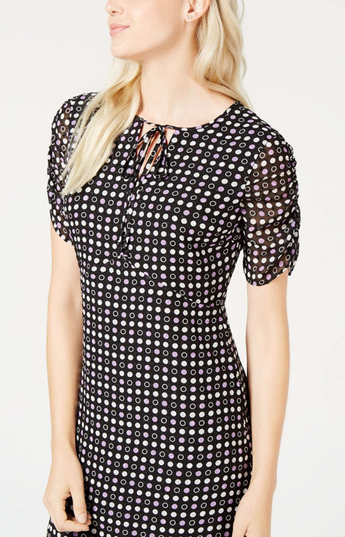Maison Jules Printed Ruched-Sleeve Dress