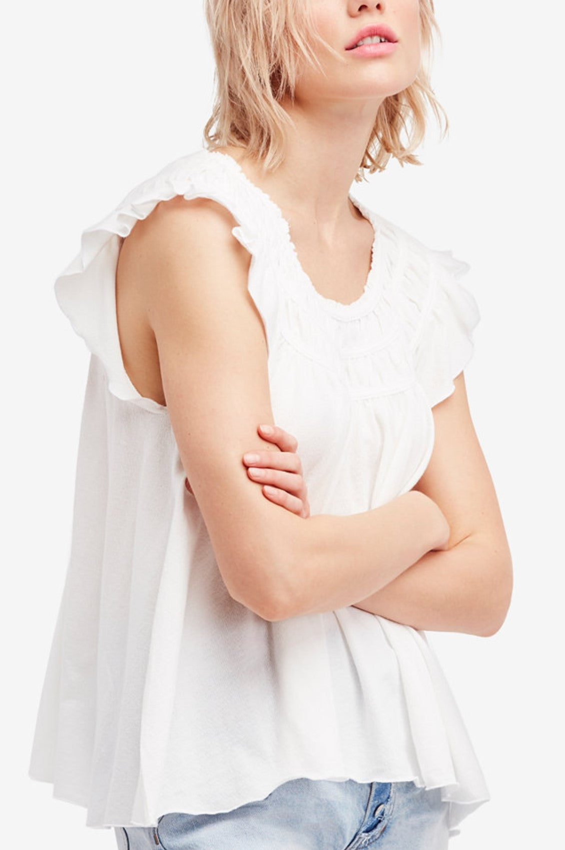 Free People Cotton Ruffed T-Shirt