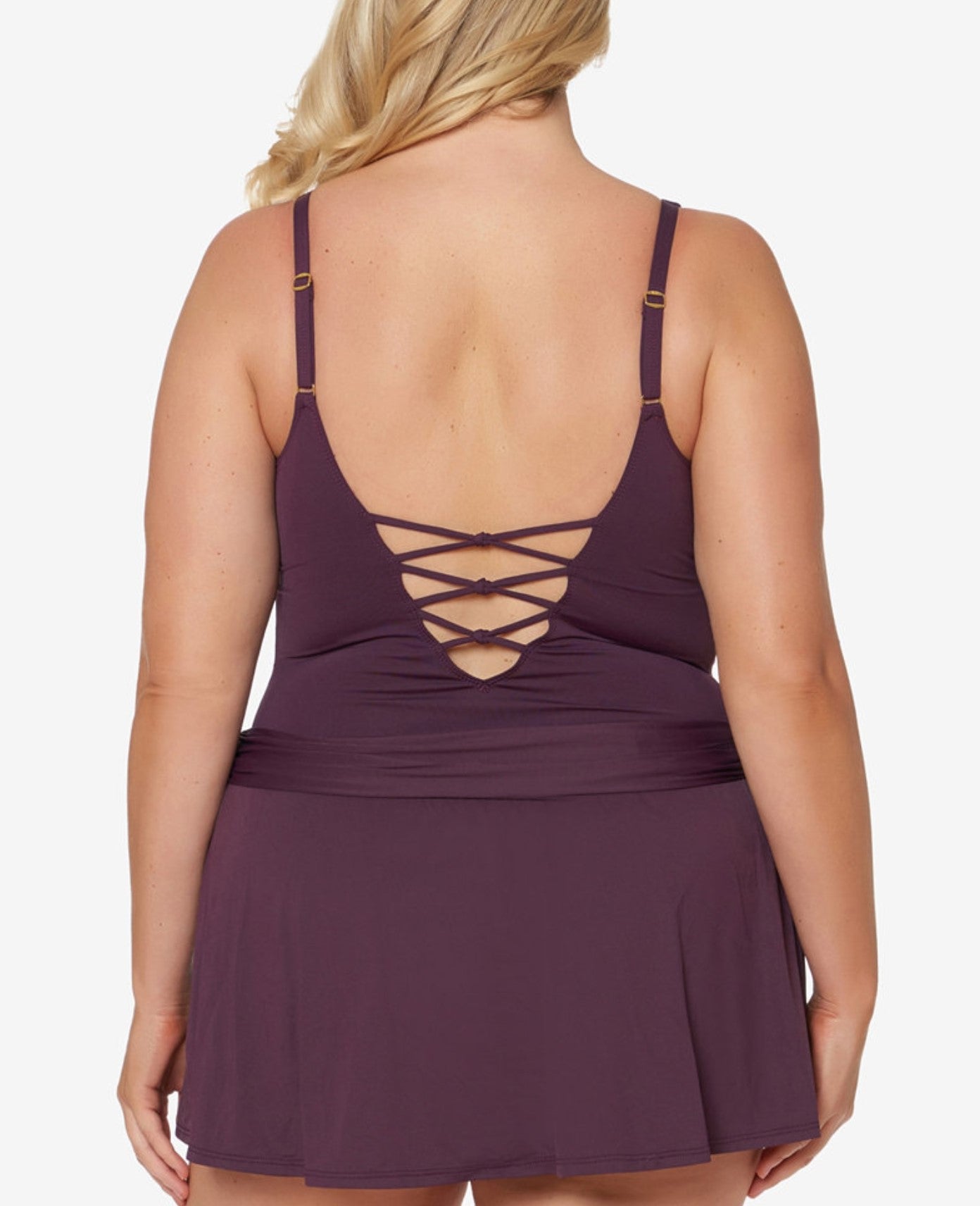 Solid Knotty Lace-Up Tummy Control Swimdress