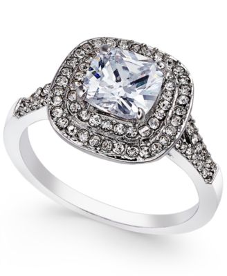 Charter Club Double Halo Crystal Center Rin Silver 8