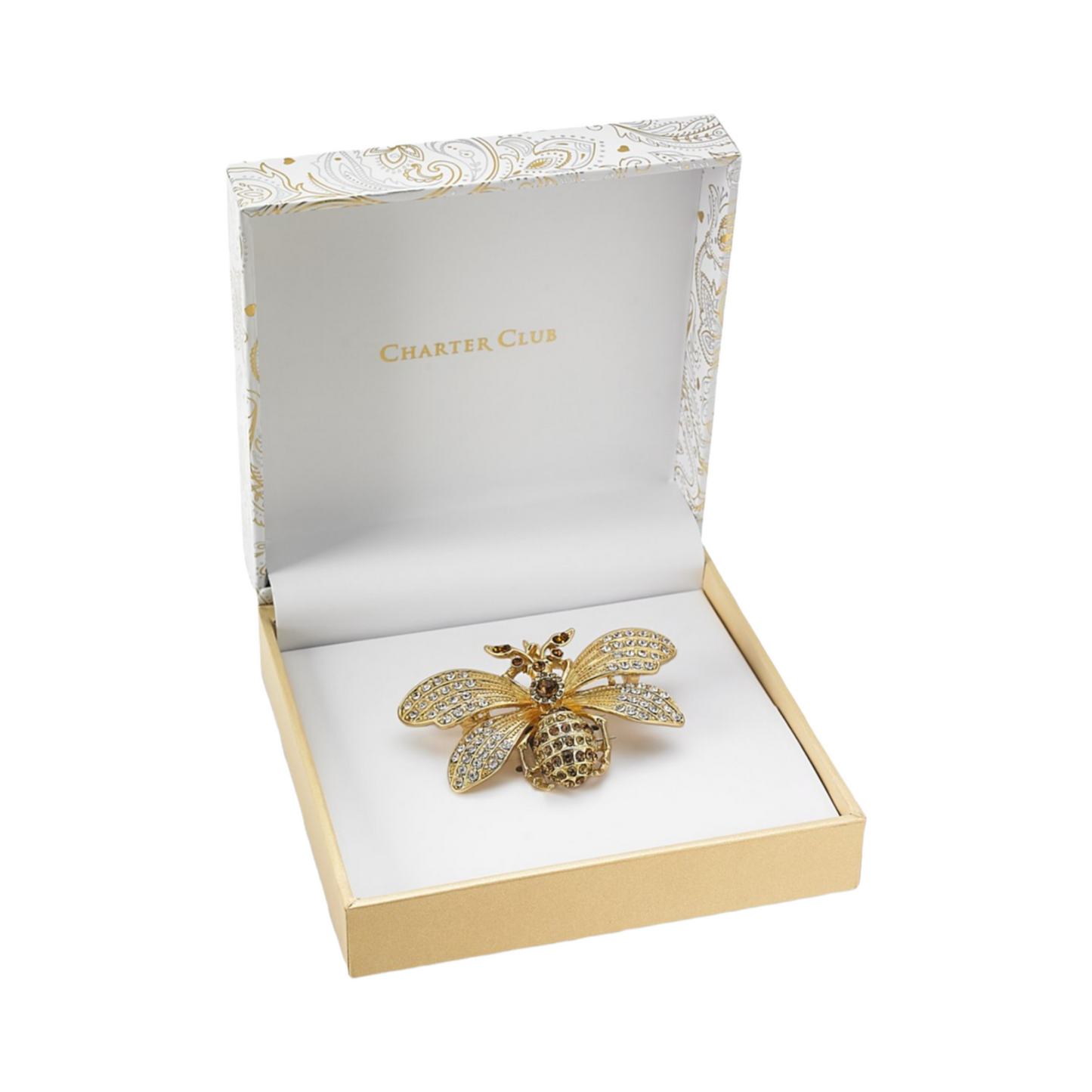 دبوس نحلة كريستالي ذهبي اللون