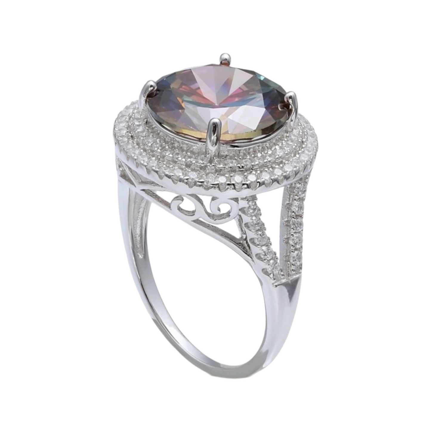 Multi Colored Cubic Zirconia Double Pave Row Ring (7-1/2 ct. t.w.) In Sterling
Silver