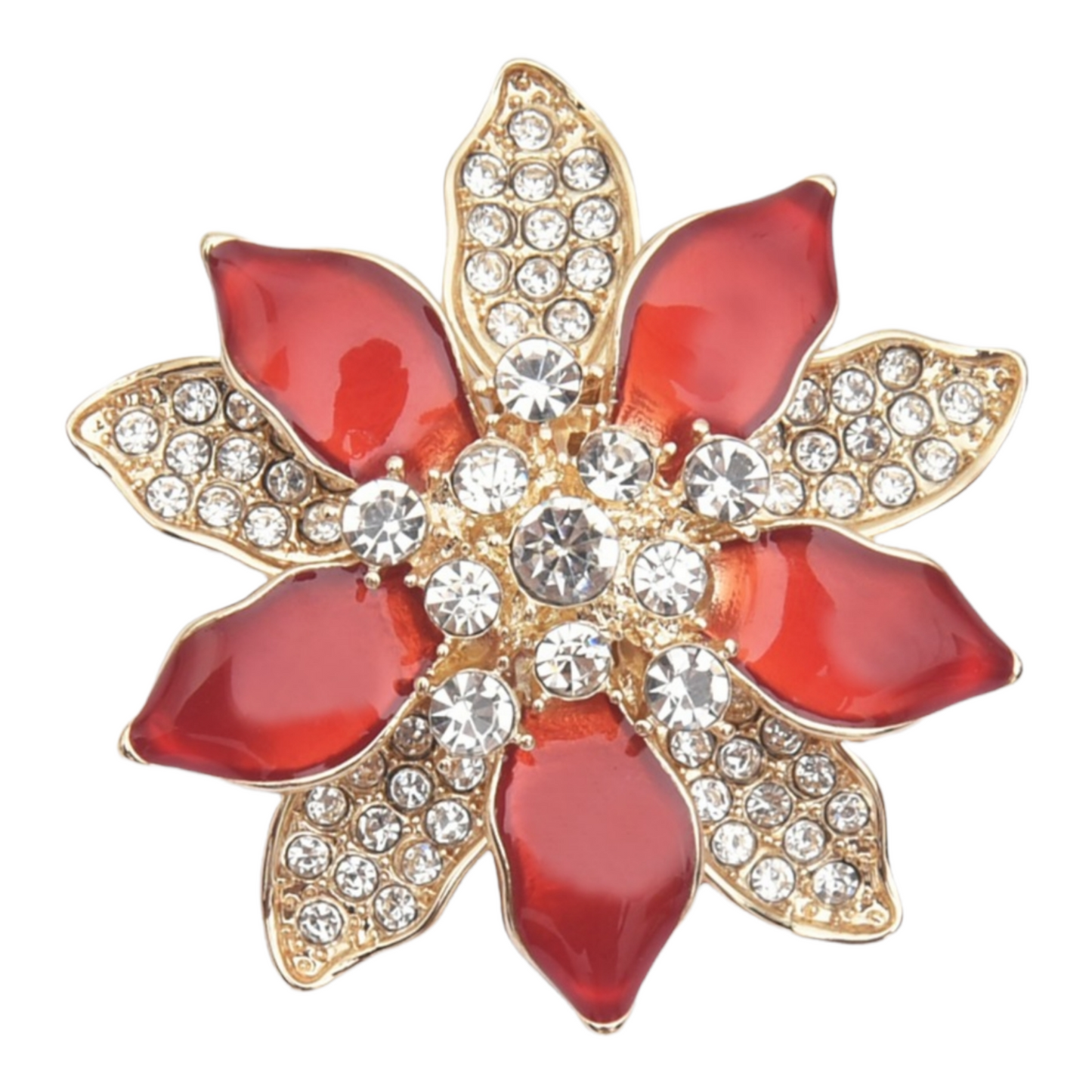 Gold-Tone Crystal Poinsettia Pin