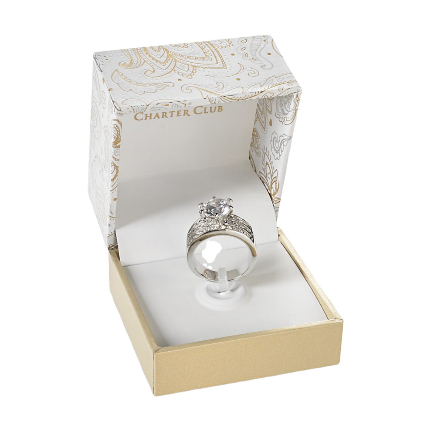 Crystal Triple-Row Ring in Fine Silver Plate or Gold Plate