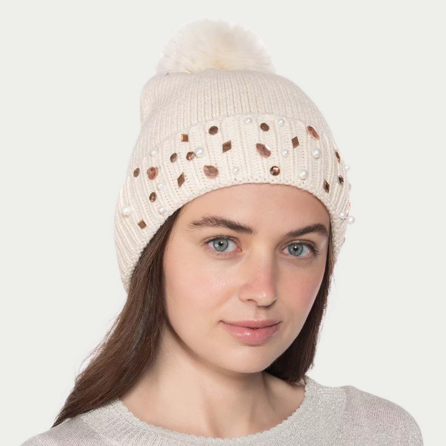 Embellished Pom Pom Beanie