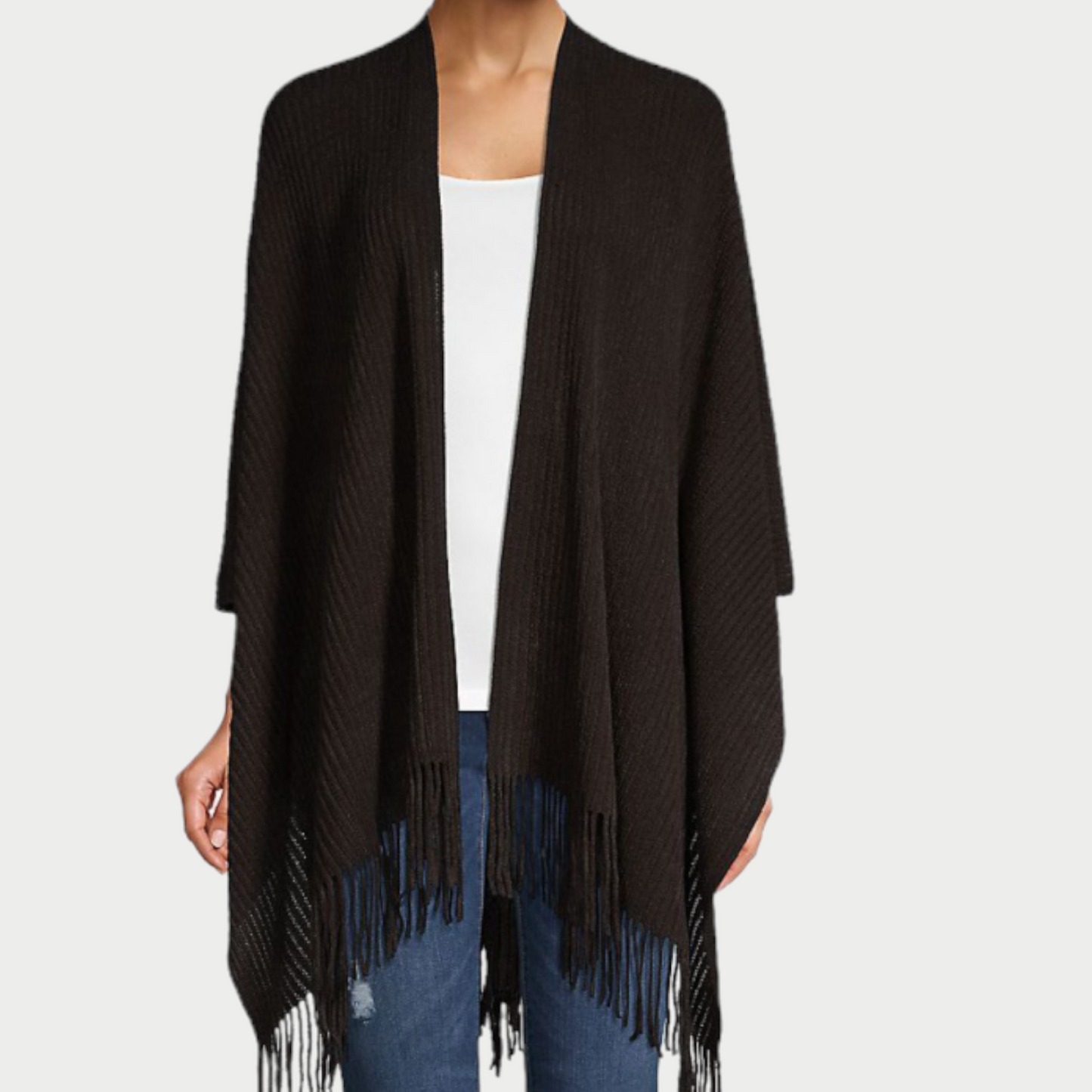 Cejon Basic Ribbed Knit Ruana Black ONE SIZE