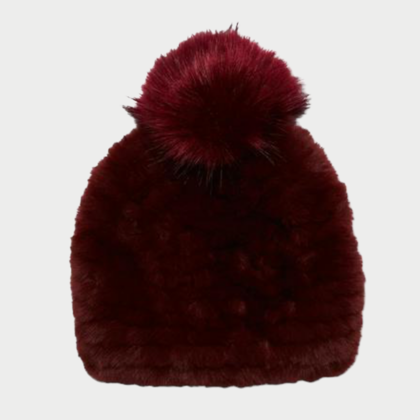 Faux Fur Pom Pom Beanie Burgundy ONE SIZE