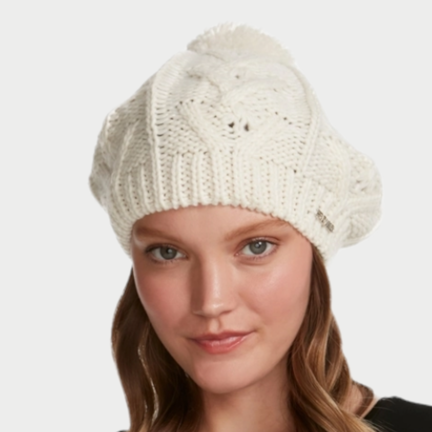 Classic Cable-Knit Beret with Pom Pom