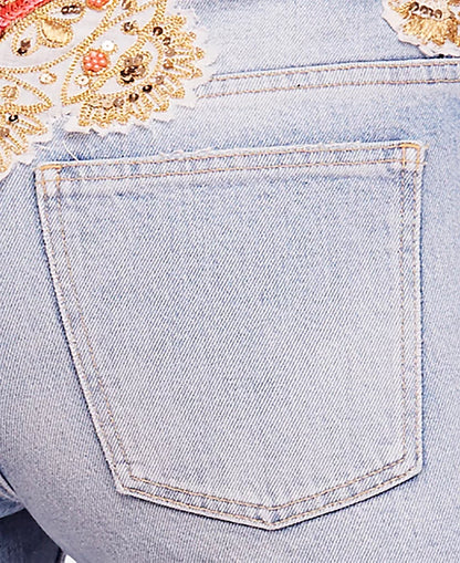 Ripped Embellished Button-fly