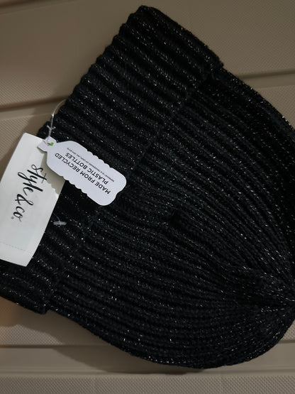Style Co Solid Shine Cuff Beanie Black ONE SIZE