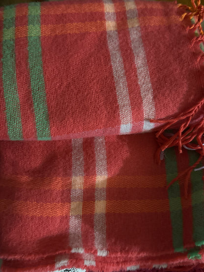 Steve Madden Plaid Fringe-Trim Scarf Pink Multi ONE SIZE