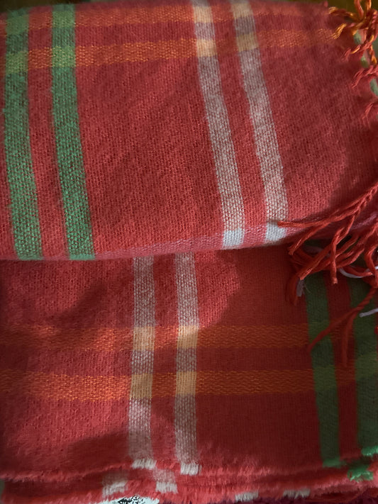 Steve Madden Plaid Fringe-Trim Scarf Pink Multi ONE SIZE