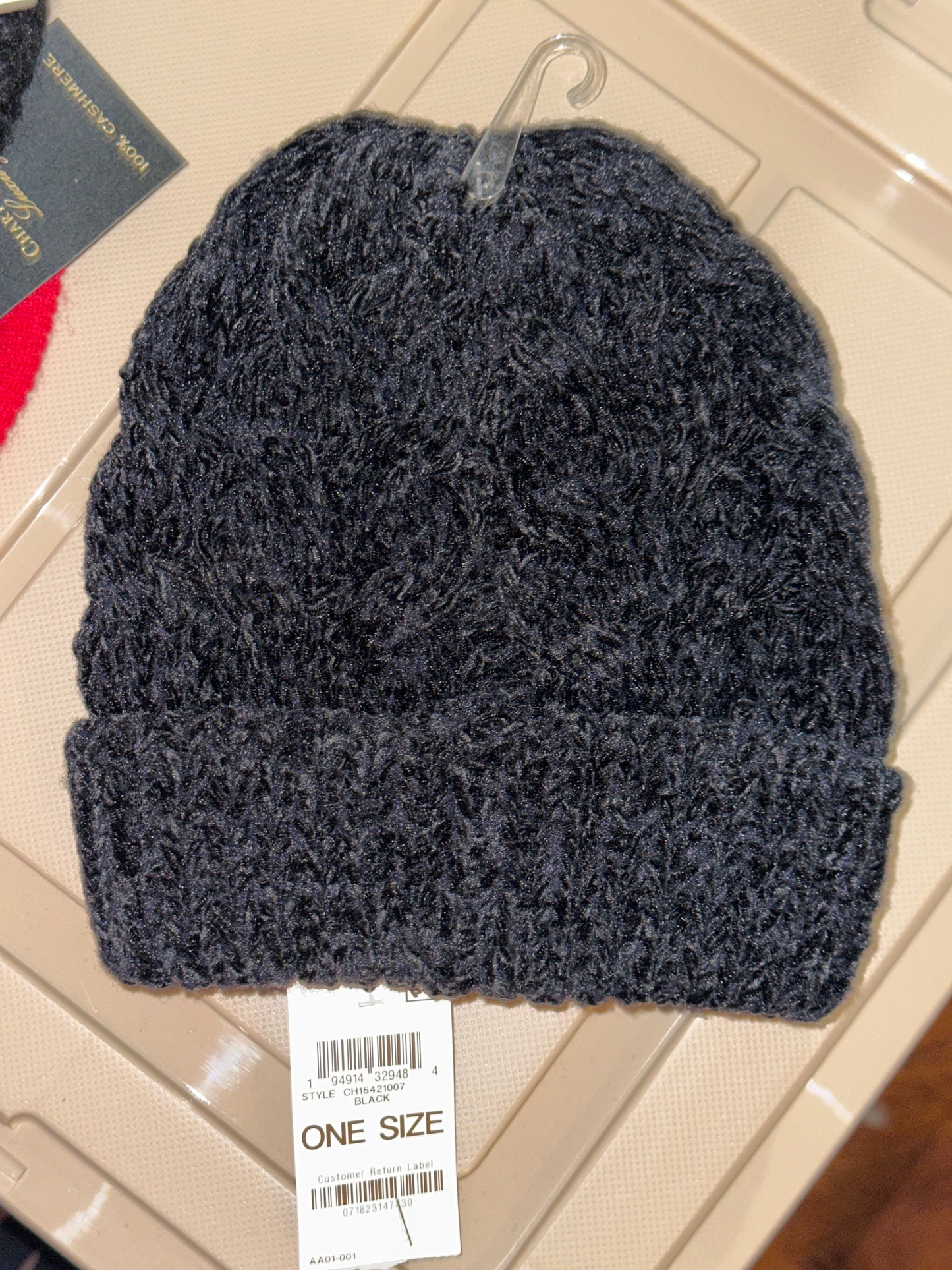 Charter Club Cable Knit Chenille Beanie Black ONE SIZE