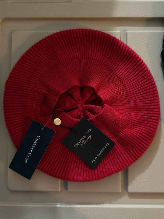 Charter Club Knit Cashmere Beret Red ONE SIZE