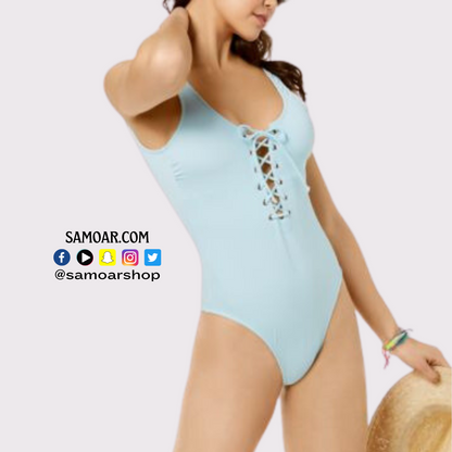 Ribbed Lace-Up Cheeky High-Leg Swimsuit