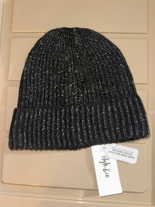 Style Co Solid Shine Cuff Beanie Black ONE SIZE