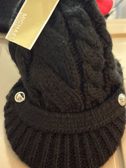 Michael Kors Super Cable Peak Hat Blackhp Nickel ONE SIZE