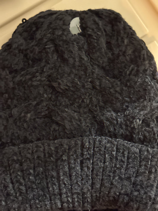 Charter Club Cable Knit Chenille Beanie Black ONE SIZE