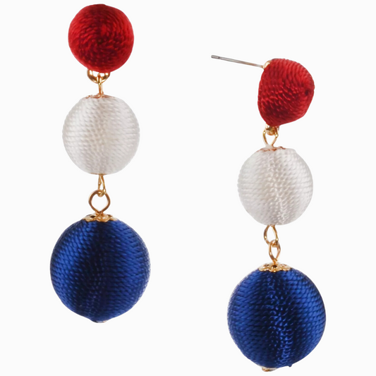 Red, White & Blue Ball Drop Earrings