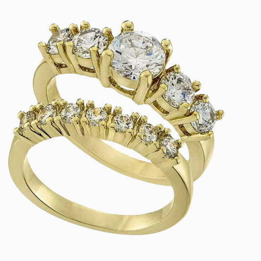 Gold-Tone 2-Piece Crystal Band Ring Engagement Set