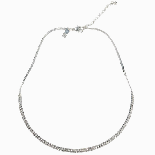 16" Crystal Silver Collar Necklace