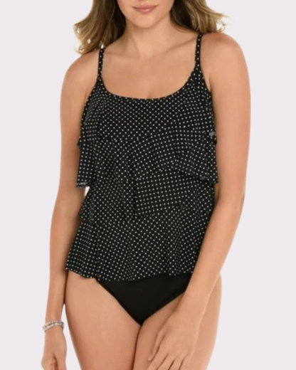 Black Pin Point Tiering Up Tankini Top